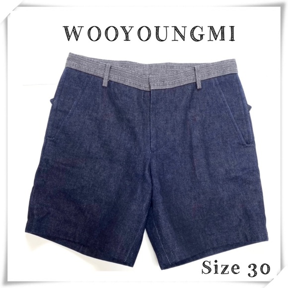 WOOYOUNGMI Denim Shorts in Dark Indigo Blue - Picture 1 of 8